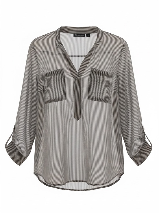 7Th Avenue Design Studio Tops - Striped V-Neck Lightweight Blouse in Black and White
